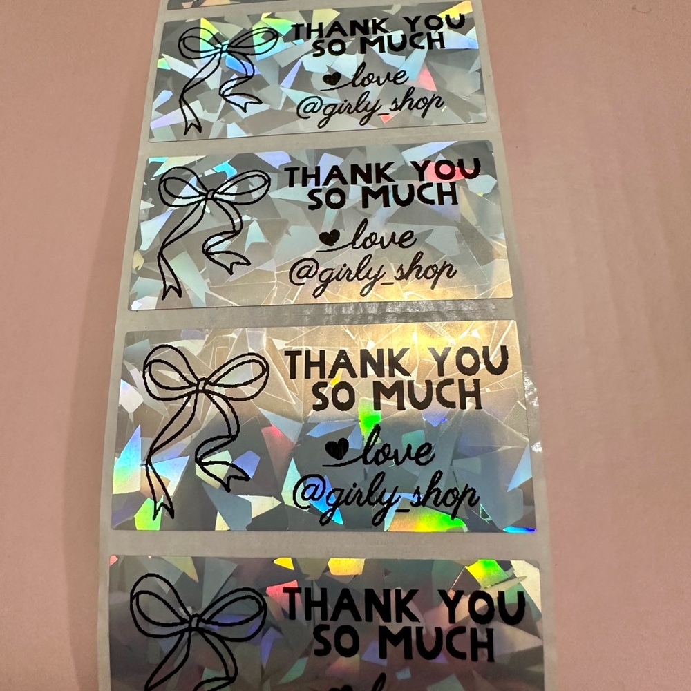50 ct. Holographic Custom Rectangle Thank You Stickers